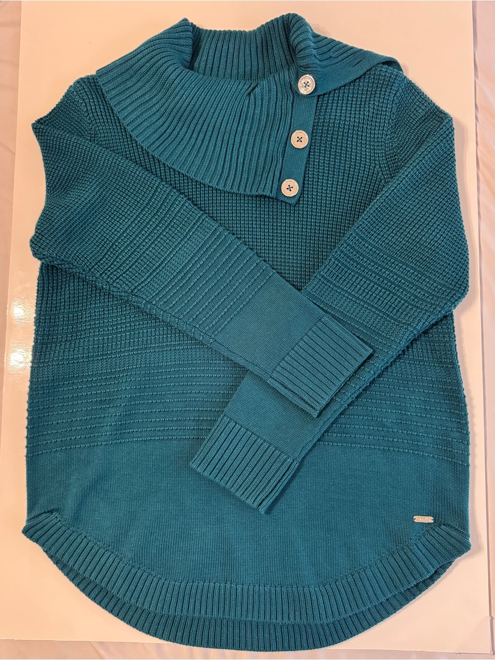 Calvin Klein Teal Cowl Neck Button Sweater – Size L